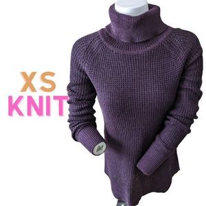22.George Purple Knit Long Sleeve Cardigan w/ extended rear cover up Turtle neck